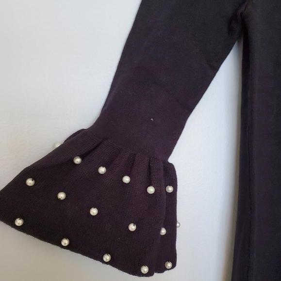 NWT JESSICA H BLACK KNIT DRESS PEARL CUFFS SZ S - Picture 3 of 8